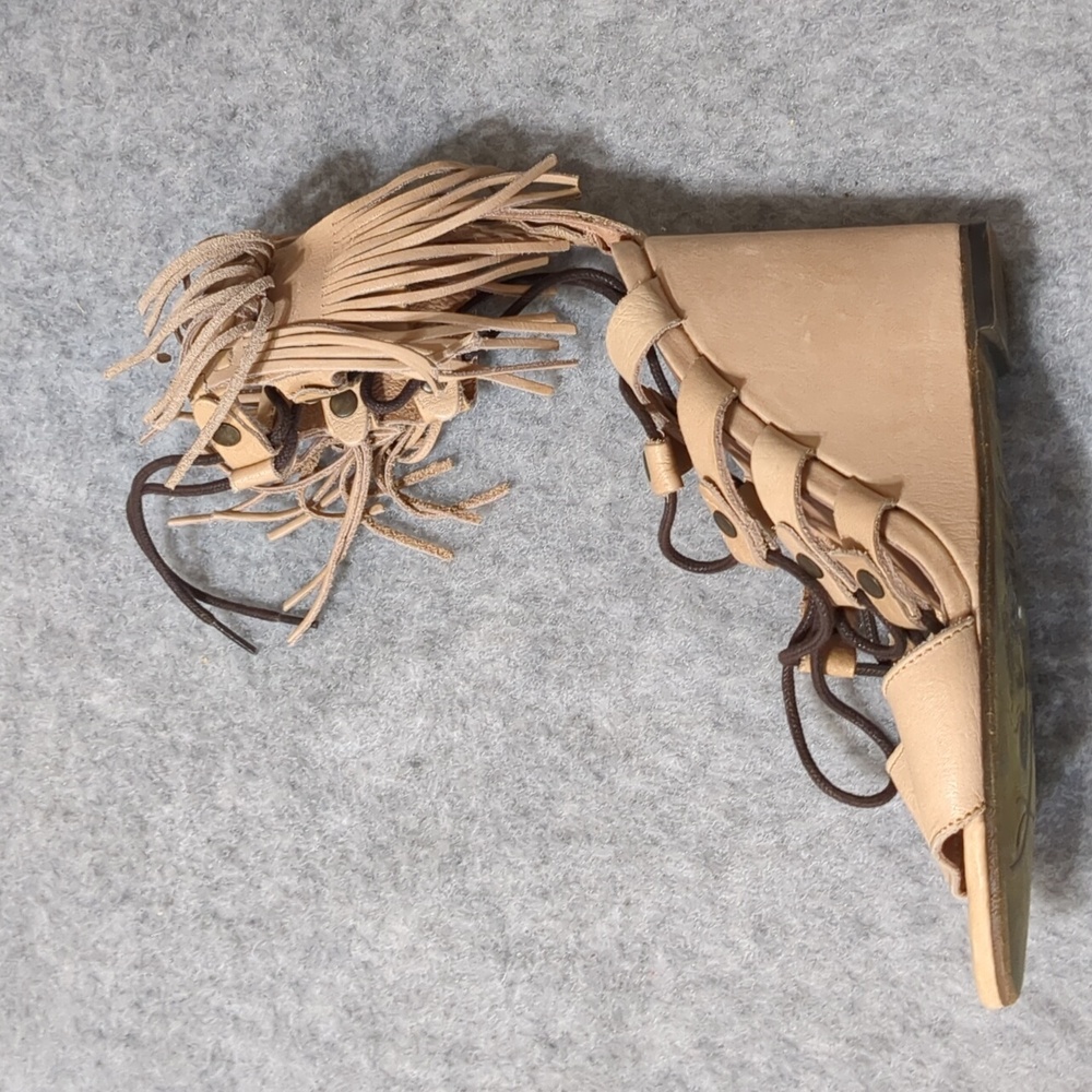 Free People Womens Solstice Nude Suede Fringe Wedge Sandals Size EU 37 US 7 - Picture 5 of 12